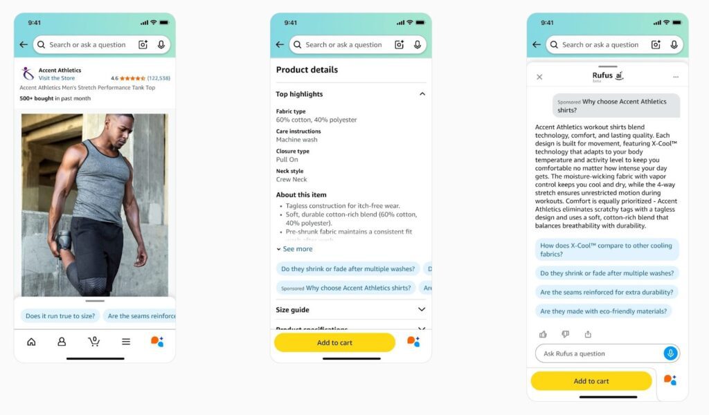 screenshot of new ai prompts on amazon