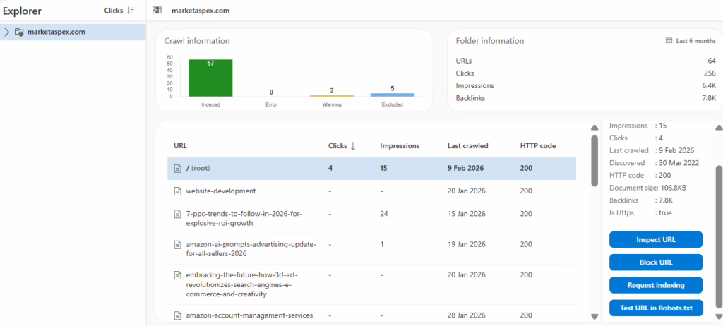 site explorer dashboard