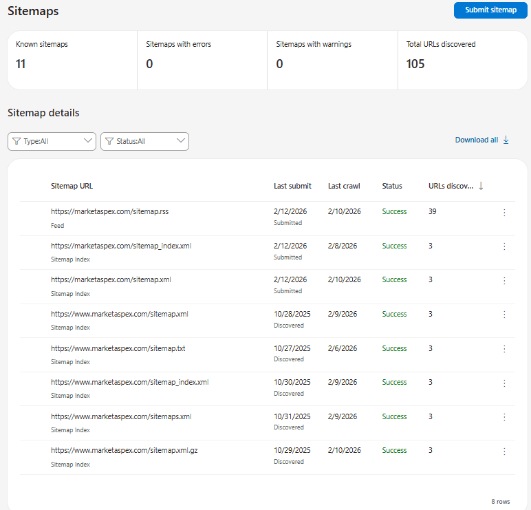 sitemaps overview in bing webmaster tools